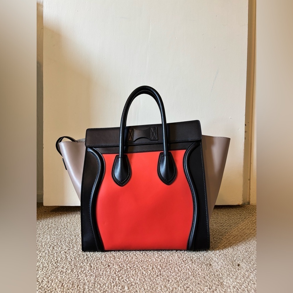 Celine Céline Mini Luggage Tri Colour Color Luggage Travel Leather Tote Bag - Picture 4 of 16